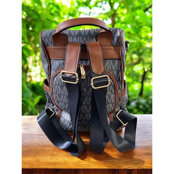 NEW Marco M Collection Backpack Black w/ Brown Leather Purse Adjustable Straps - Picture 4 of 4